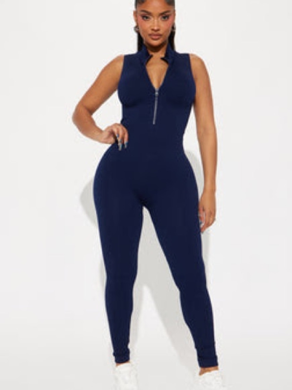 Fashion Nova Sleeveless Navy Zip-Front Jumpsuit